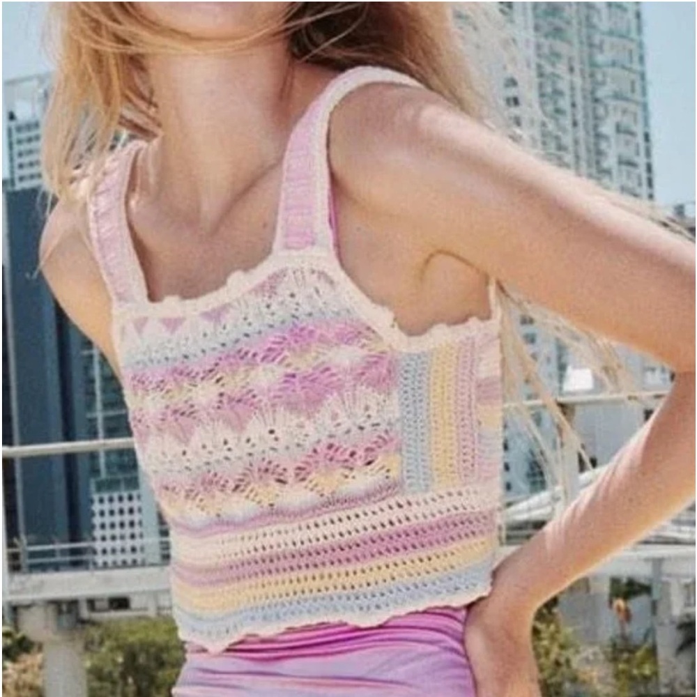 Zara Crochet Pastel Cropped Top Size M